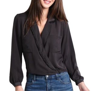 Brochu walker faux wrap blouse size L gray